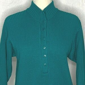 Vintage Le Moda Knit Henley Sweater S Teal Green